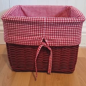 Pottery Barn Kids Red Wicker Sabrina Storage Basket w/Red & White Gingham Liner